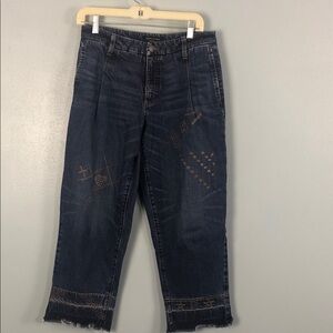 Banana Republic Dark Blue Cropped Jeans 28/6 Embroider midrise straight raw hem